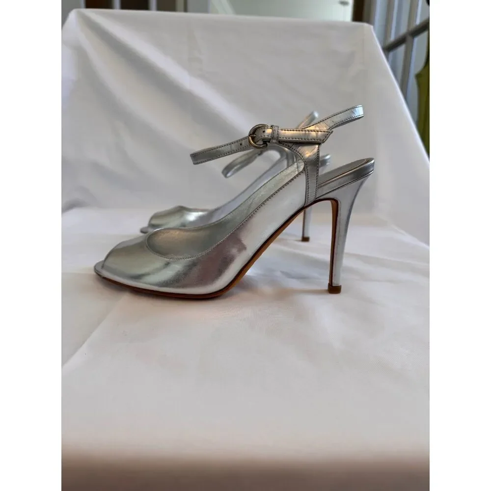 Sergio Rossi Silver Peep-Toe Heels Size 8.5 - Picture 7 of 10
